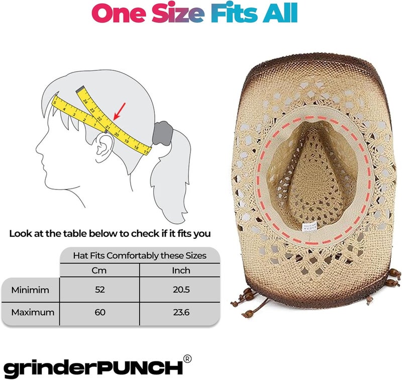 grinderPUNCH Western Outback Cowboy Hat Men's Women's Style Classic Straw Western Cowgirl Hat - Image 4